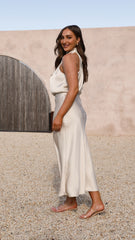 Esther One Shoulder Long Sleeve Dress - Champagne