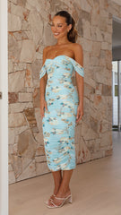 Faizah Midi Dress - Blue / Yellow Floral