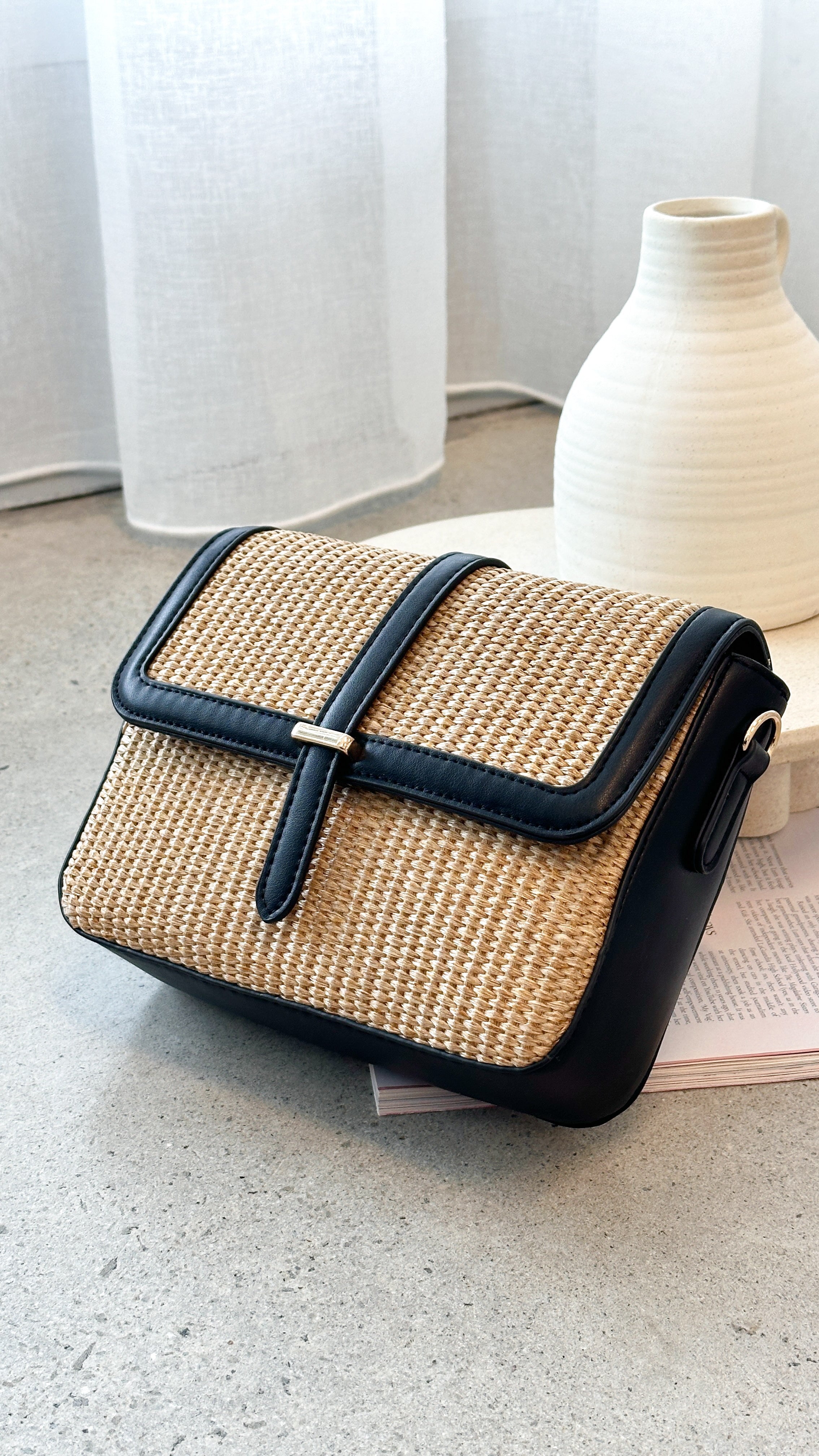 Calla Bag - Straw / PU Black
