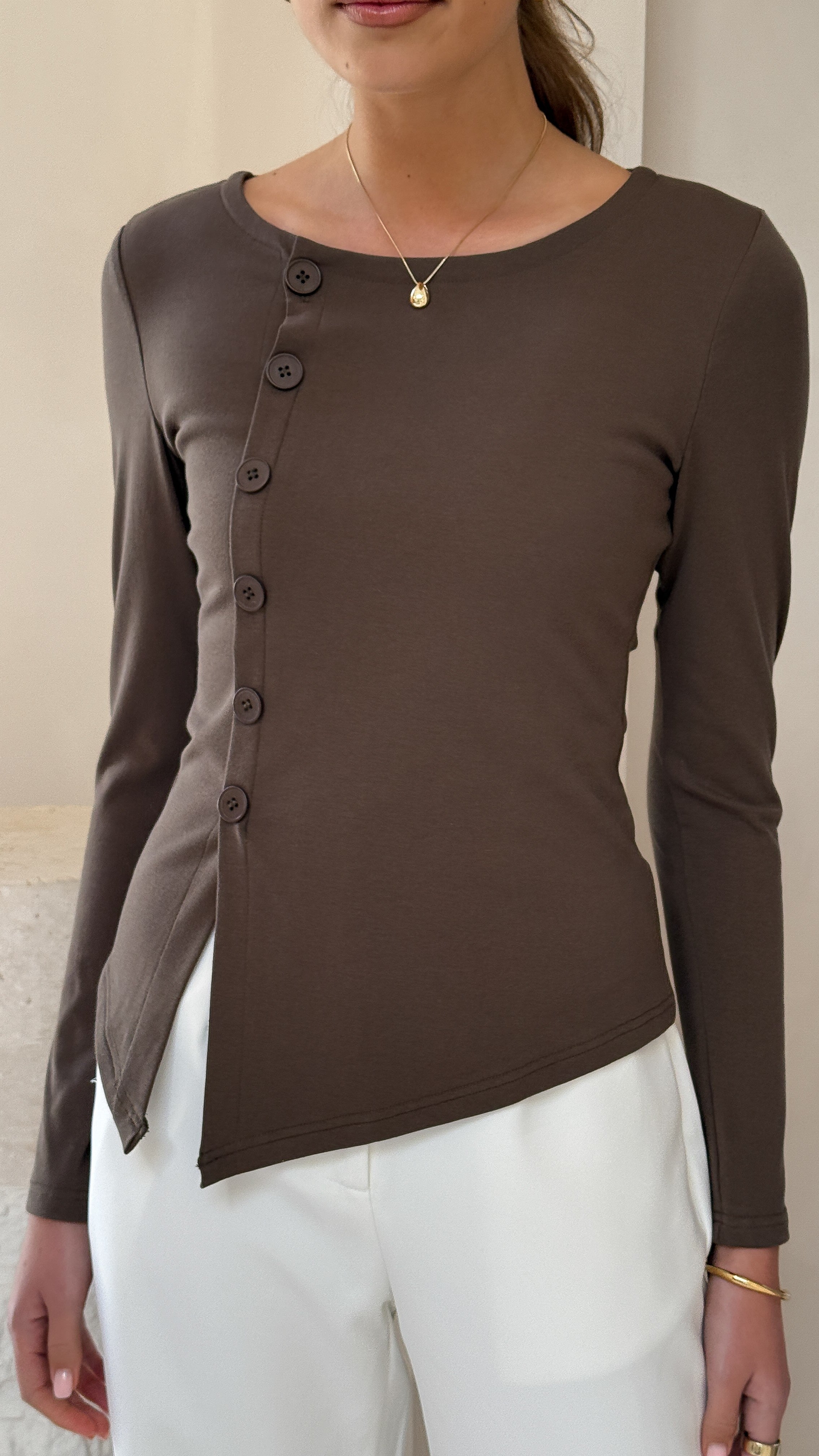 Addison Long Sleeve Top - Brown