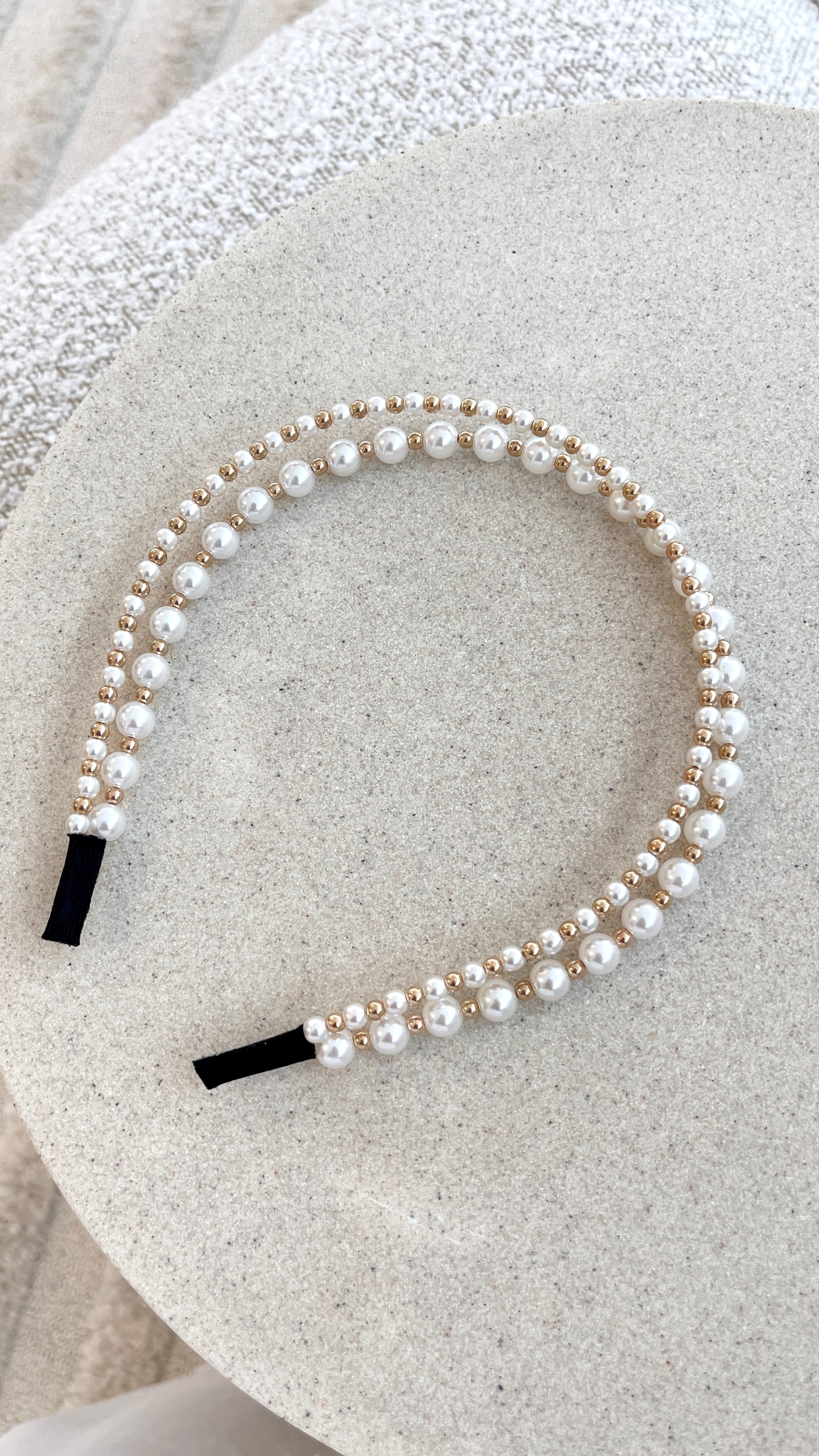 Alice Pearl Metal Ball Headband - Cream/Gold