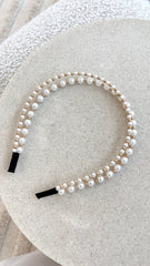 Alice Pearl Metal Ball Headband - Cream/Gold