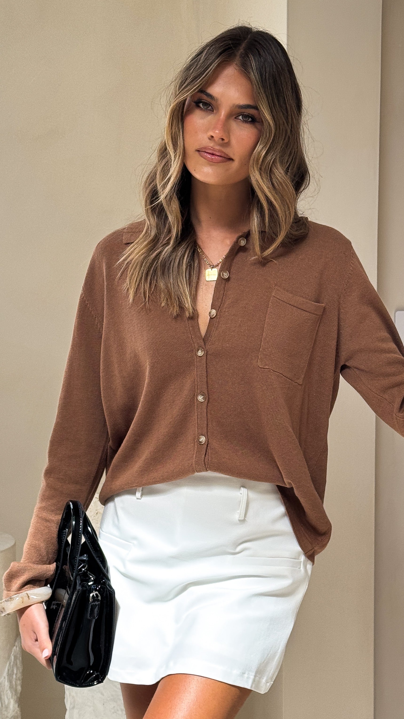 Klara Knitted Shirt - Caramel