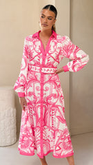 Madeline Long Sleeve Midi Dress - Portofino Cherry Jam