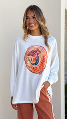 La Sirena Long Sleeve Top and Pants Set - White / Rust