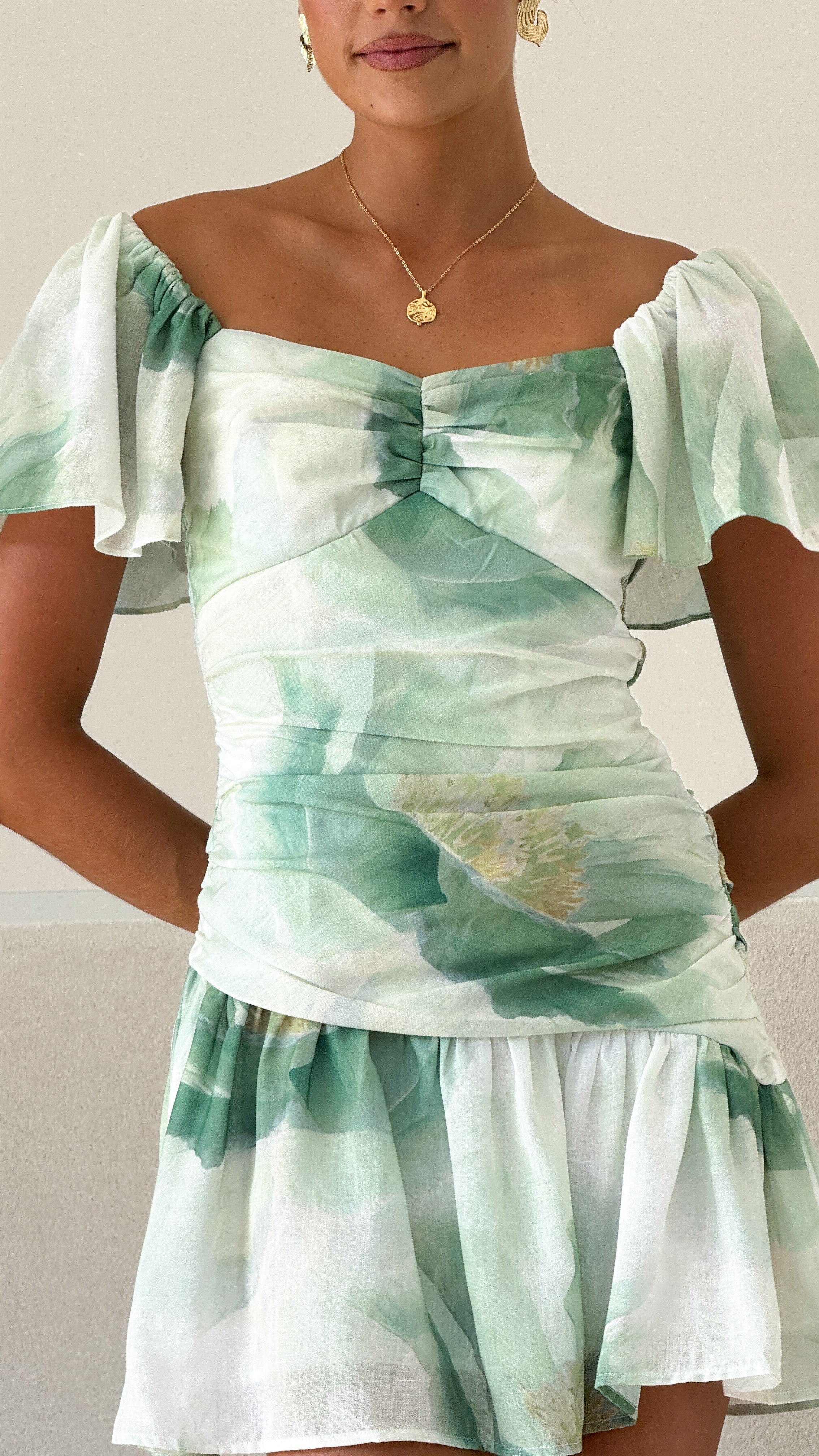 Laury Mini Dress - Green Floral