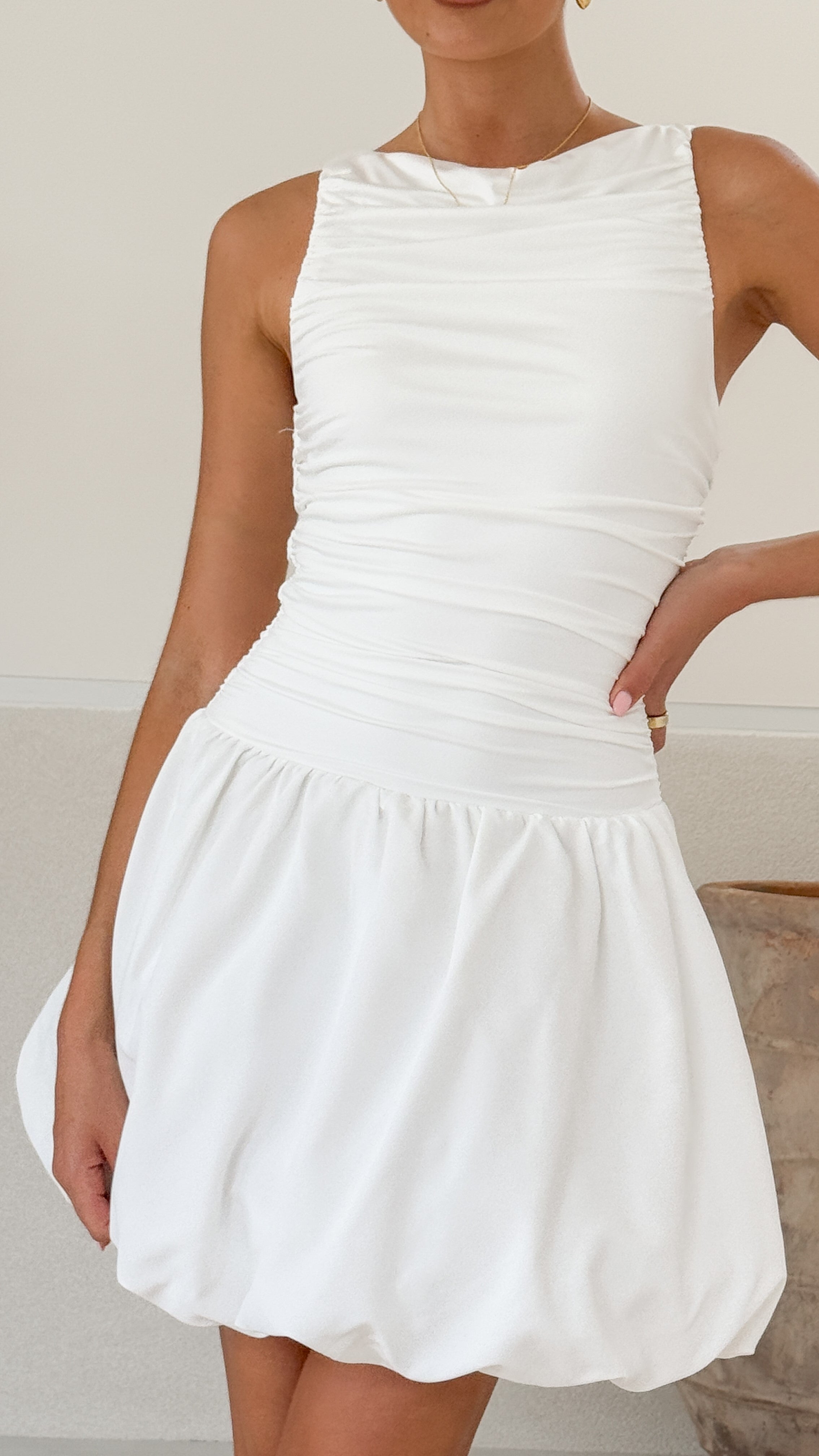 Meera Boat Neck Mini Dress - White