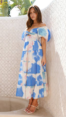 Coral Maxi Dress - Blue Floral