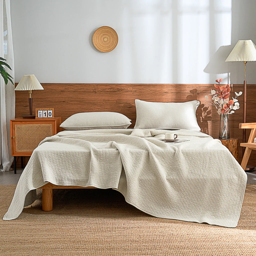 Mocha Beige Solid Color  Cotton Quilt Set