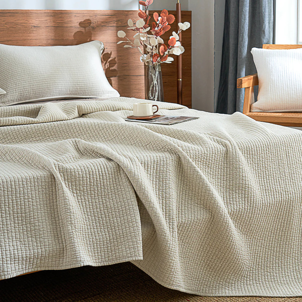 Mocha Beige Solid Color  Cotton Quilt Set