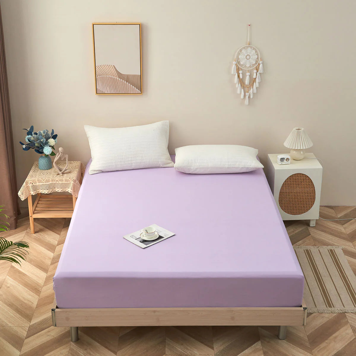 Theta Lilac Purple Pattern Cotton Fitted Sheet