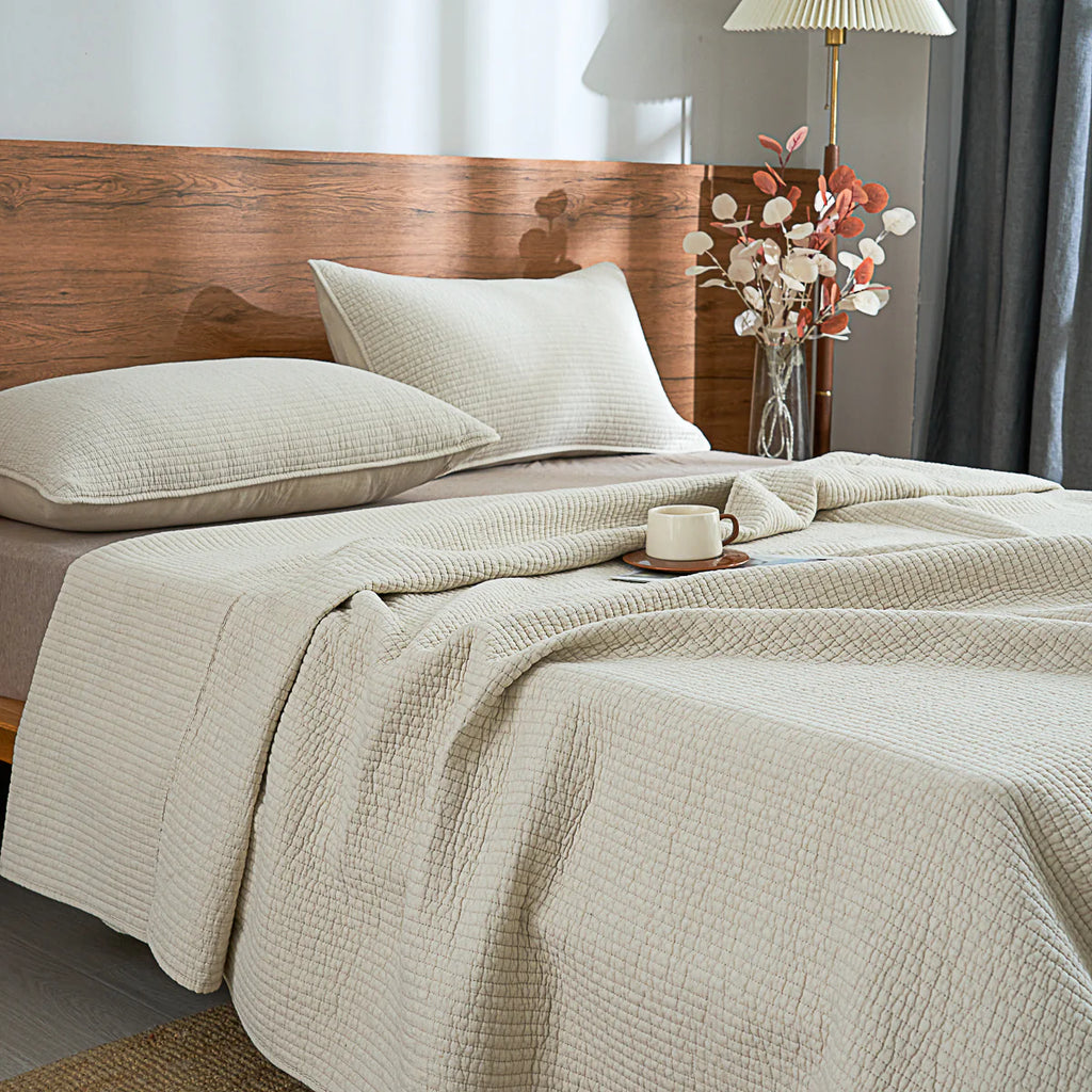 Mocha Beige Solid Color  Cotton Quilt Set