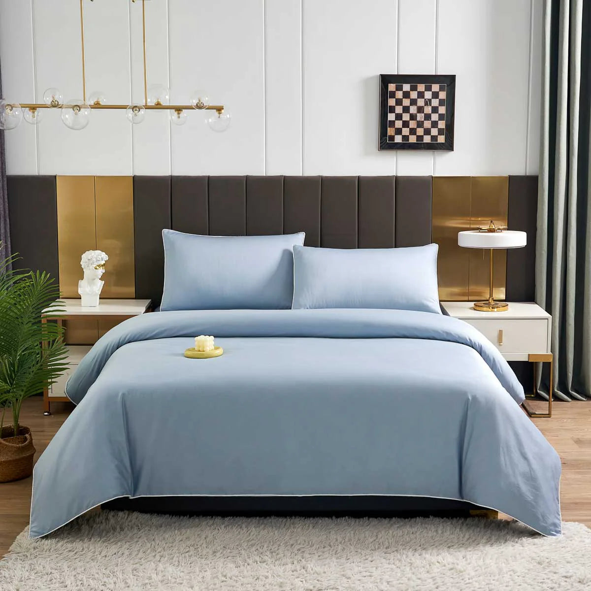 Gentle Blue Solid Color Premium Cotton Fitted Sheet Set